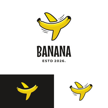 Banana Airplane Logo Design Template Creative Fruit Plane Vector Concept