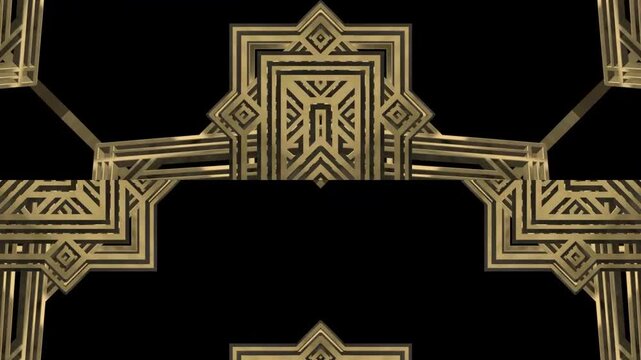 Gold art deco pattern animation moving in geometric video background