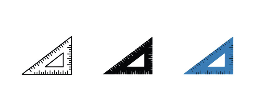 Ruler triangle icons, geometry tools with measuring scale and math symbols for educational classroom materials, mathematics and vector design