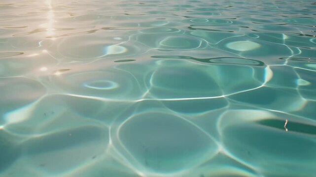 Clear water surface with sunlight reflections creating ripples and patterns in a swimming pool or natural water body