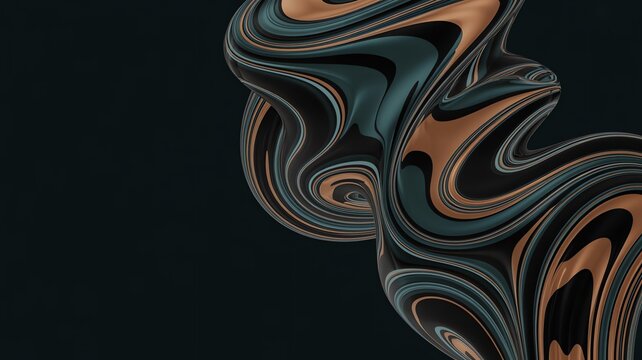 Abstract 3D Fluid Liquid Swirl Background with Elegant Copper and Teal Waves for Modern Design