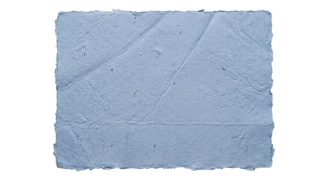 Folded textured blue paper rectangle with rough png on isolated transparent background