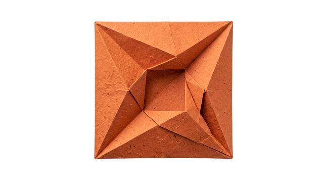 Geometric origami star folded from textured brown png on isolated transparent background