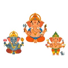 Naklejka premium Cute Ganesha Cartoon Characters for Ganesh Chaturthi Festival