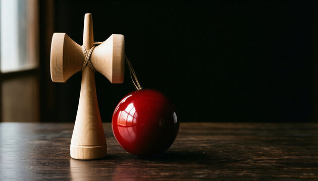 Wooden Kendama Toy on Dark Wooden Table