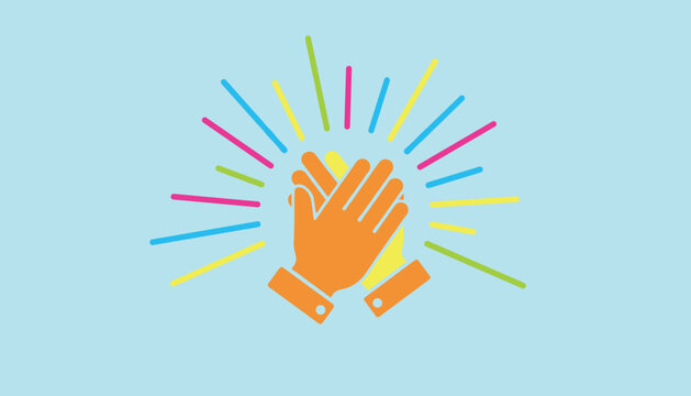 Hands clapping icon featuring a vibrant colorful starburst effect symbolizing success appreciation or joyful celebration events.