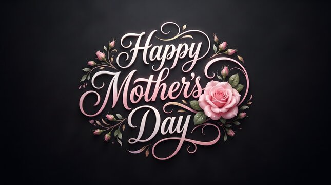 Happy Mother&rsquo;s Day calligraphy lettering with rose on dark background