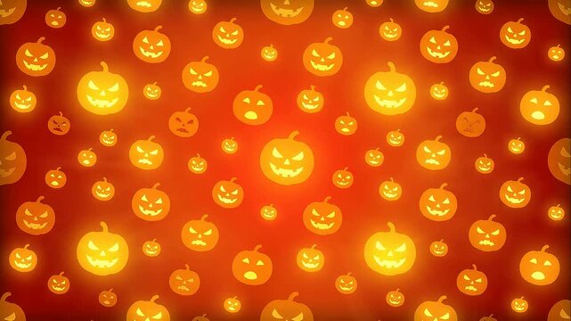 Flat-illustration seamless pattern of carved jack-o'-lantern pumpkin silhouettes for seasonal graphic design