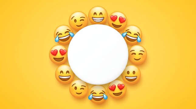 World Emoji Day background with circular frame of 3D emoticons