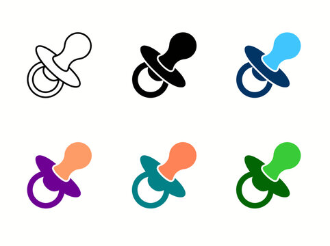 Baby pacifier icon set for newborn childcare accessories with pacifier childcare accessory parenting equipment