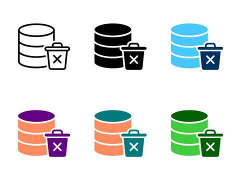 Database trash management icon set for system data deletion with database deletion management computer information