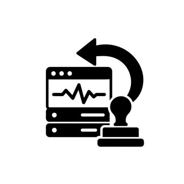 Incident rollback authorization pictogram with alert system recovery arrow and process stamp