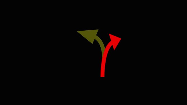 Two Curved Arrows Splitting in Different Directions, Choice and Decision Concept
Red and Yellow Diverging Arrows Representing Alternative Paths and Direction HD Video,