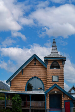 Seward historic downtown landmark architecture and cloudscape in an autumn morning in Alaska, USA