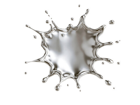 Liquid silver splash isolated on a clean white background with metallic reflective surface texture