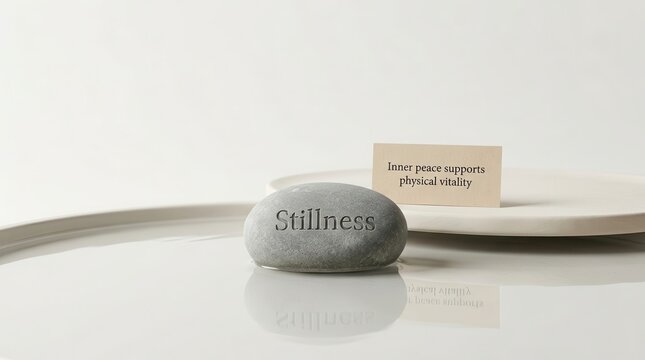 Stone with word stillness and message about peace