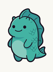 Fototapeta premium Cute Teal Dinosaur Monster Character Illustration for Mockup and Product Design
