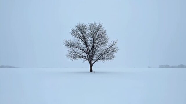 Lonely bare trees in the snow, lonely trees in winter snow scene