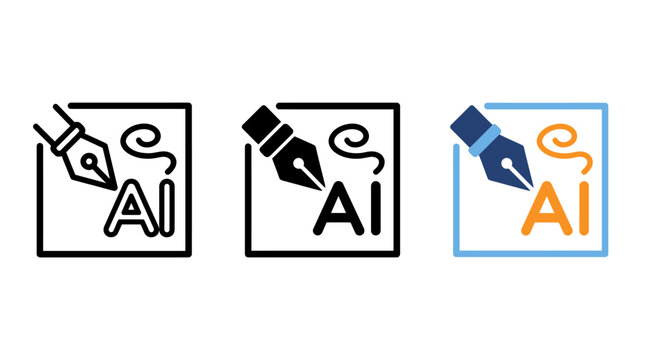 Ai design software icon set featuring fountain pen nib and text fountain software creative