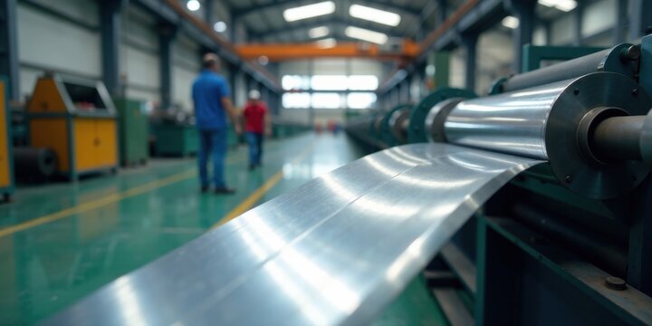 Industrial Metal Rolling Process Close-up View of Sheet Metal Forming in a Modern Factory Setting