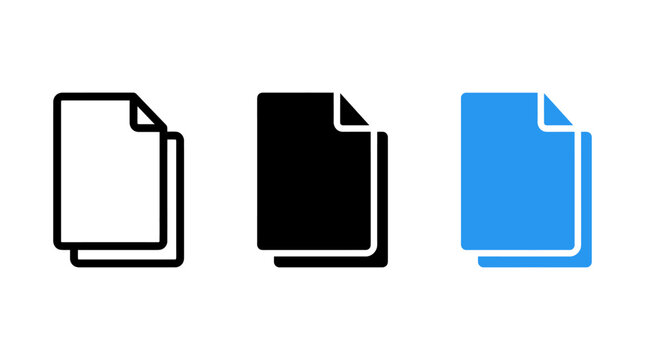 Stack of documents icon collection in outline solid and blue color variants with document