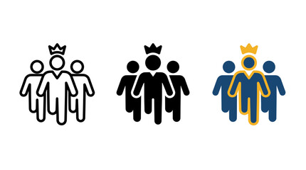 Obraz premium King icon set with three people silhouettes featuring crown illustrations