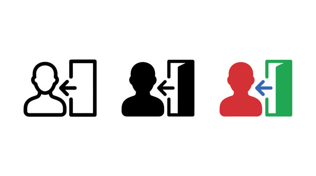 Logout or exit sign icon set representing leaving a user session with interface