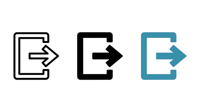 Collection of exit arrow sign icons for web interface and software buttons with navigation