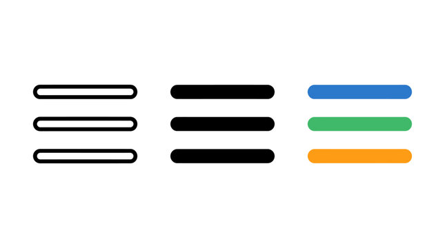 Hamburger menu icons in outline solid and multicolor variations for mobile UI design