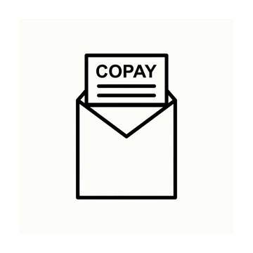 Copay document in envelope, healthcare payment concept