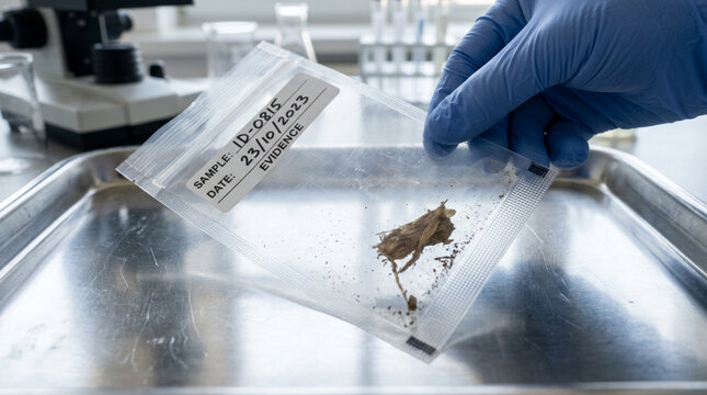 Forensic Science: Scientist Examines Insect Specimen in Evidence Bag