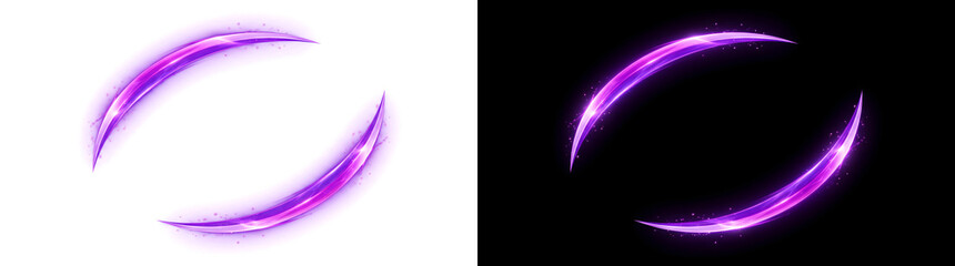Purple glowing crescent streaks forming a circle shape with sparkles for design in PNG, Transparent and Black Background Versions © Crafter