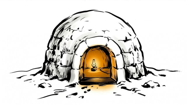 Illustration of a snow igloo with a lamp
