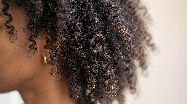 Macro Close Up of Defined Natural Coily Curls
