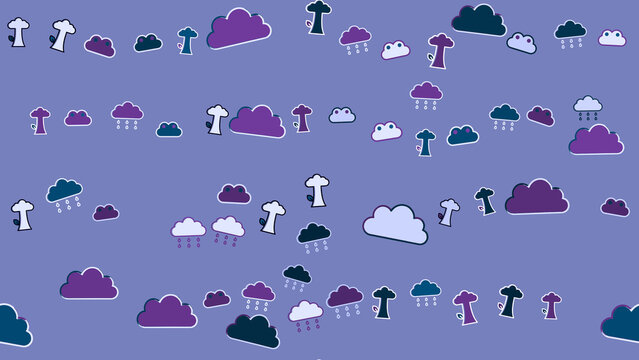 Seamless pattern of stylized clouds and trees