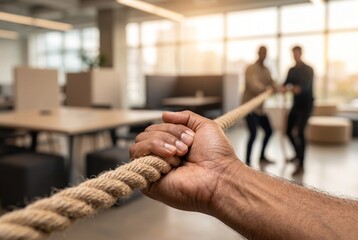 Close Up of Strong Hand Gripping Rope with Determination