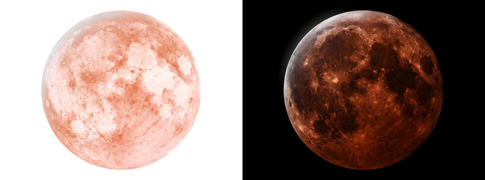 Red moon with detailed rocky craters and texture is available in PNG, Transparent and Black Background Versions for design