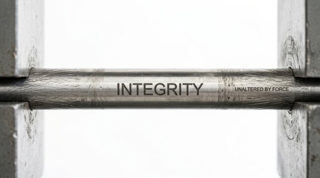 Metal cylinder with the word integrity etched on it