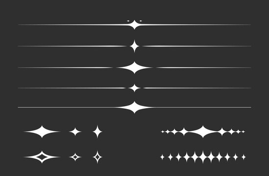 White flat sparks line divider and sparkle icon shape vector collection