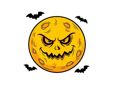 Cracked Spooky Moon Face Scary Grin Halloween Horror Unique Art