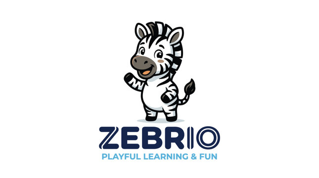 Cute baby zebra mascot logo for educational brand.