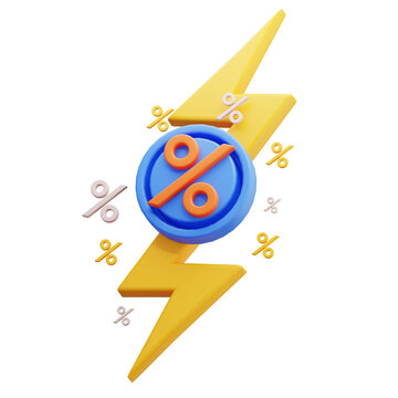 3D flash Sale Discount Lightning Bolt Percentage Button Deal Promotion Clearance Marketing