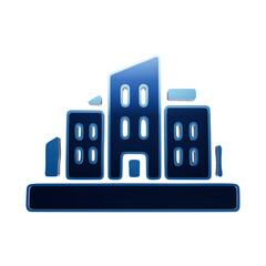 Obraz premium Shiny blue metallic icon of city buildings and skyscrapers isolated on a plain background, for urban planning, and real estate, development concepts isolated on a transparent background