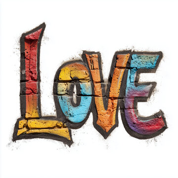 Graffiti Text Love Street Urban Wall Lettering Isolated on White Background