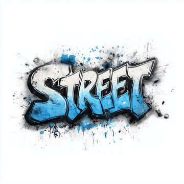 Graffiti Text Street Blue Urban Style Isolated on White Background