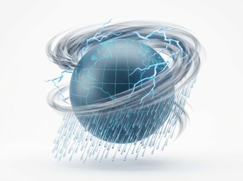 Earth Symbolized as a Global Storm with Lightning and Rain