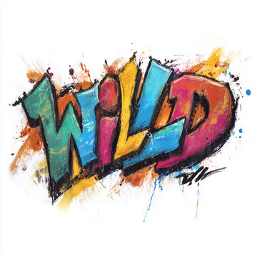 Graffiti Text Wild Colorful Urban Street Art Isolated on White Background