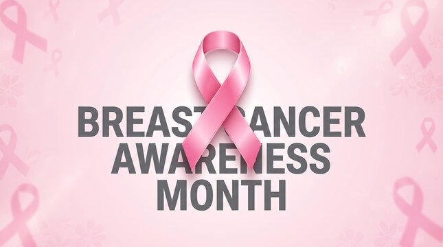 Breast cancer awareness month text banner with repetitive pink ribbon pattern awareness typography campaign feminine