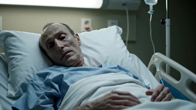 Elderly patients receiving intravenous infusion in hospital beds, elderly people in hospital beds