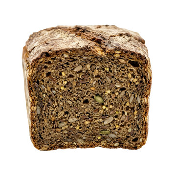 Freshly baked loaf of multigrain bread on transparent background